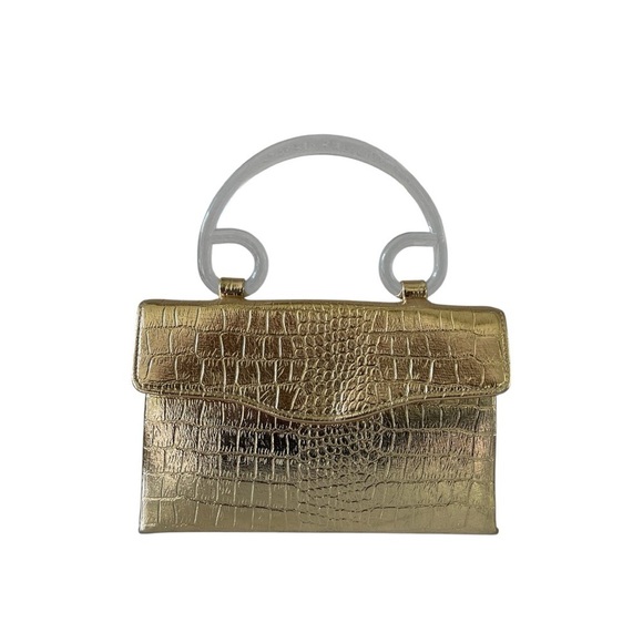 Midcentury Gold Croc Embossed and Lucite Handbag - Picture 1 of 7